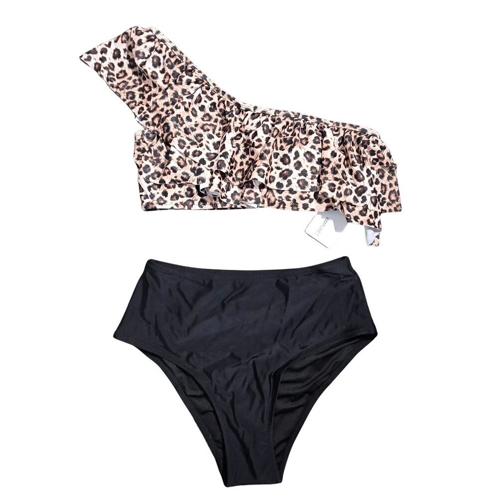 NWT | Vimpunec | Leopard Print Ruffle One-Shoulder Bikini Set | Medium - Picture 2 of 7